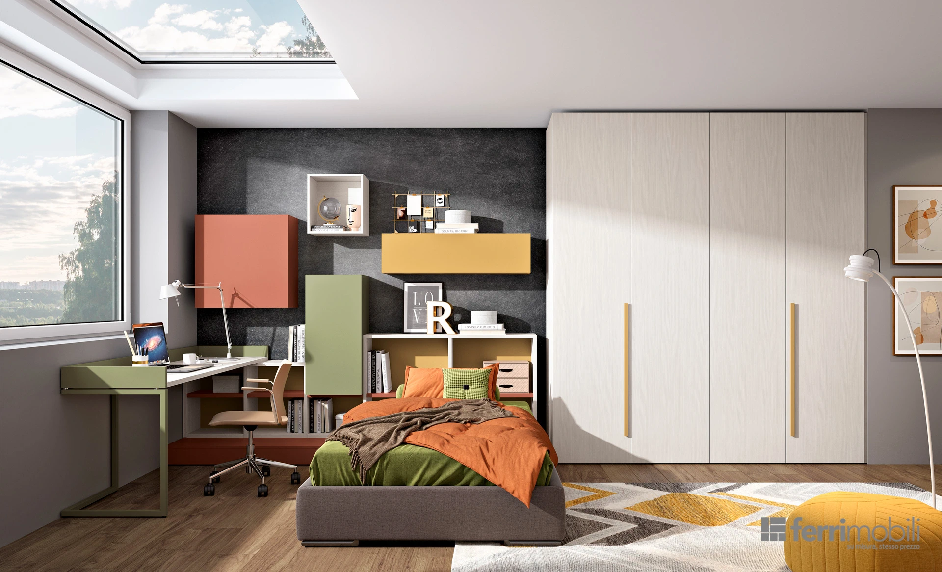 Letto con armadio ponte e scrivania